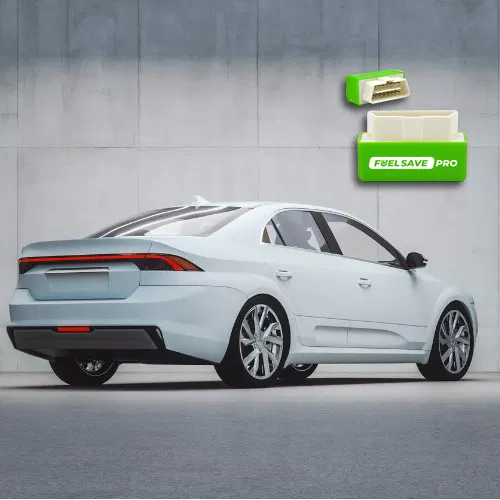 Illustration showing how to install Fuel Save Pro into a car's port.